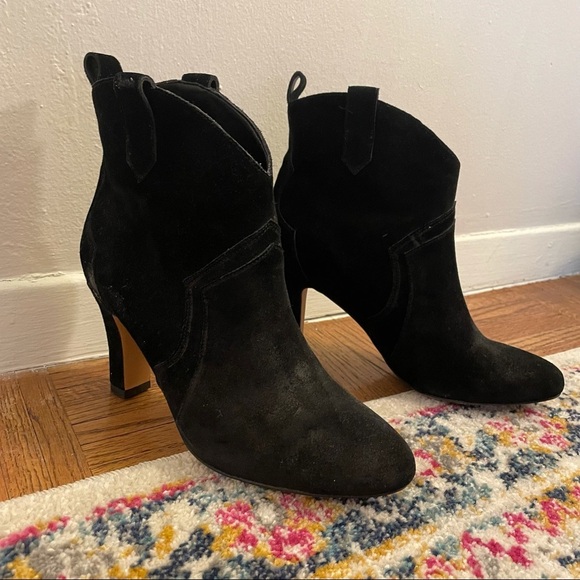 Rebecca Minkoff Black Suede Heeled Boots 7M - Picture 7 of 12